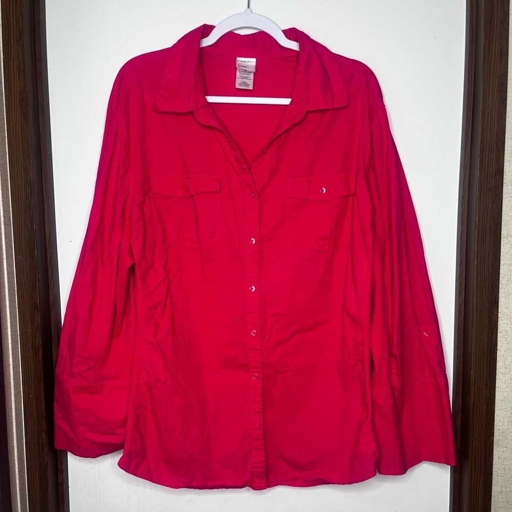 Just My Size Bold Pink Button-Down Shirt